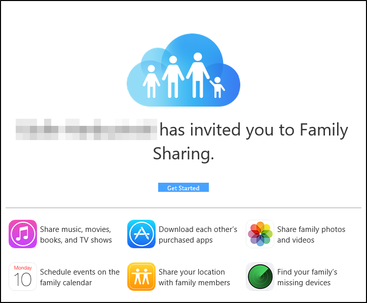 Family Sharing email invitation.