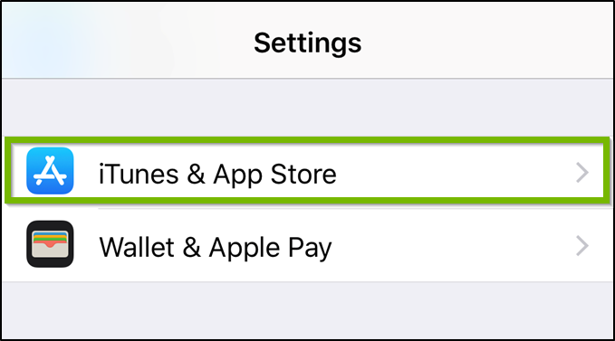 iOS Settings highlighting the iTunes and app store option.