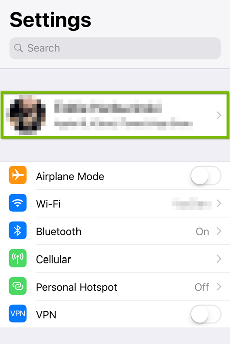 iOS settings showing the Apple ID selected