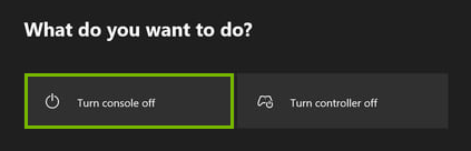 Turn console off option highlighted in on-screen prompt.
