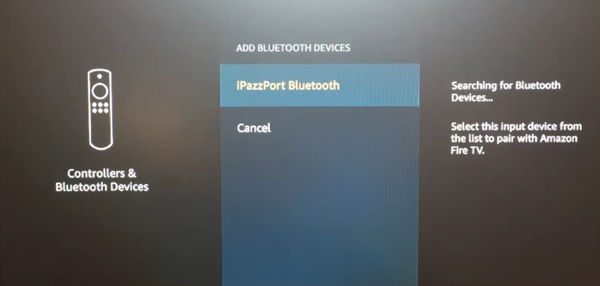 Add Bluetooth Devices menu with example device selected. Screenshot.