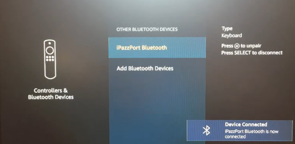 Device Connected success message in lower right corner. Screenshot.