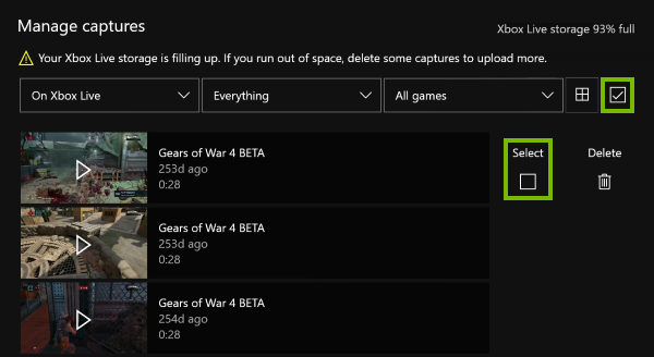 Single Select and Select All options highlighted on capture management screen.
