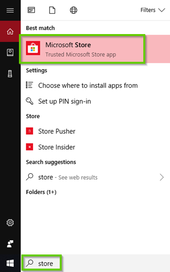 Windows 10 search and selection for Microsoft Store