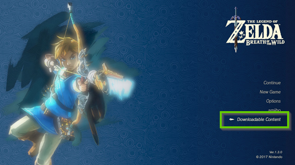 Zelda main screen showing downloadable content.