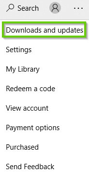 Windows 10 Store see more menu showing downloads and updates