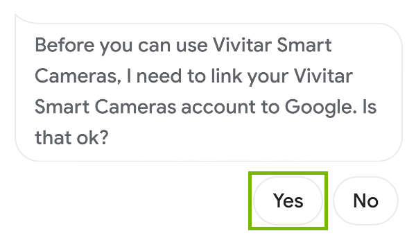 Link Vivitar account prompt with Yes highlighted