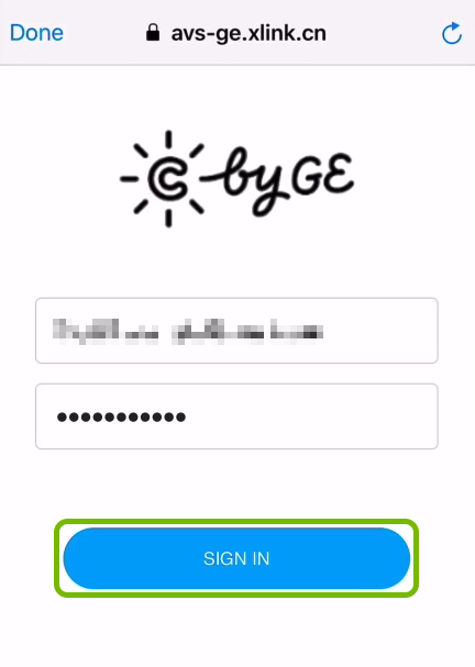 Sign In option highlighted on C by GE login prompt in Alexa app.