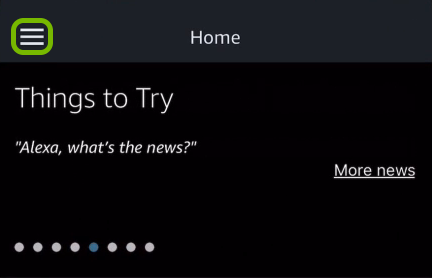 Menu symbol highlighted in Alexa app.