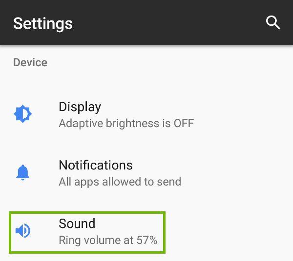 Settings with Sound highlighted.