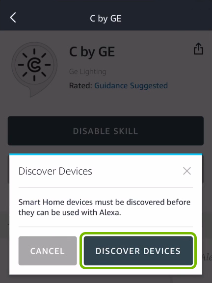 Discover Devices option highlighted in Alexa app.