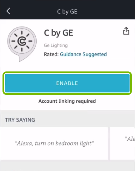 Enable option highlighted for select skill in Alexa app.