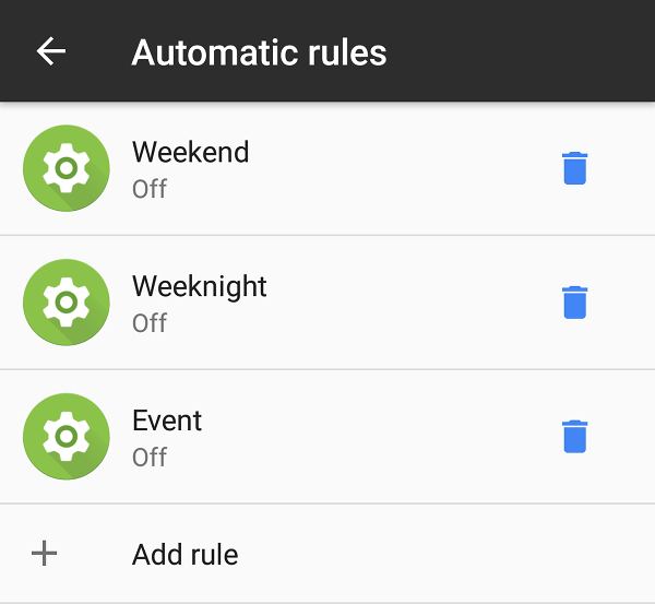 Automatic rules with all set to off.