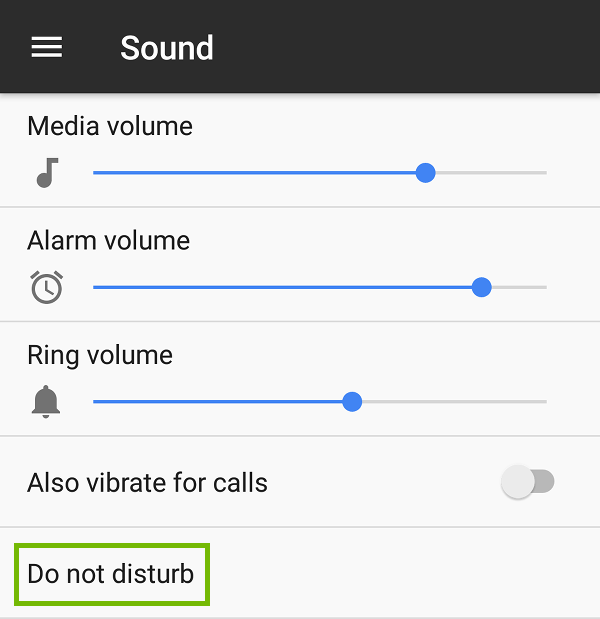 Sound settings with Do not disturb highlighed.