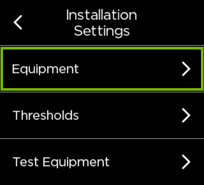 Equipment option highlighted in ecobee settings.