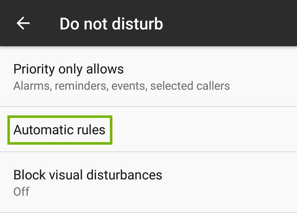 Do not disturb settings with Automatic rules highlighted.
