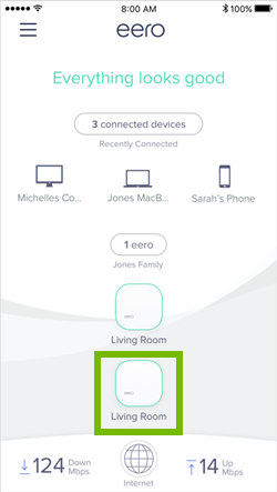 Selecting the living room eero