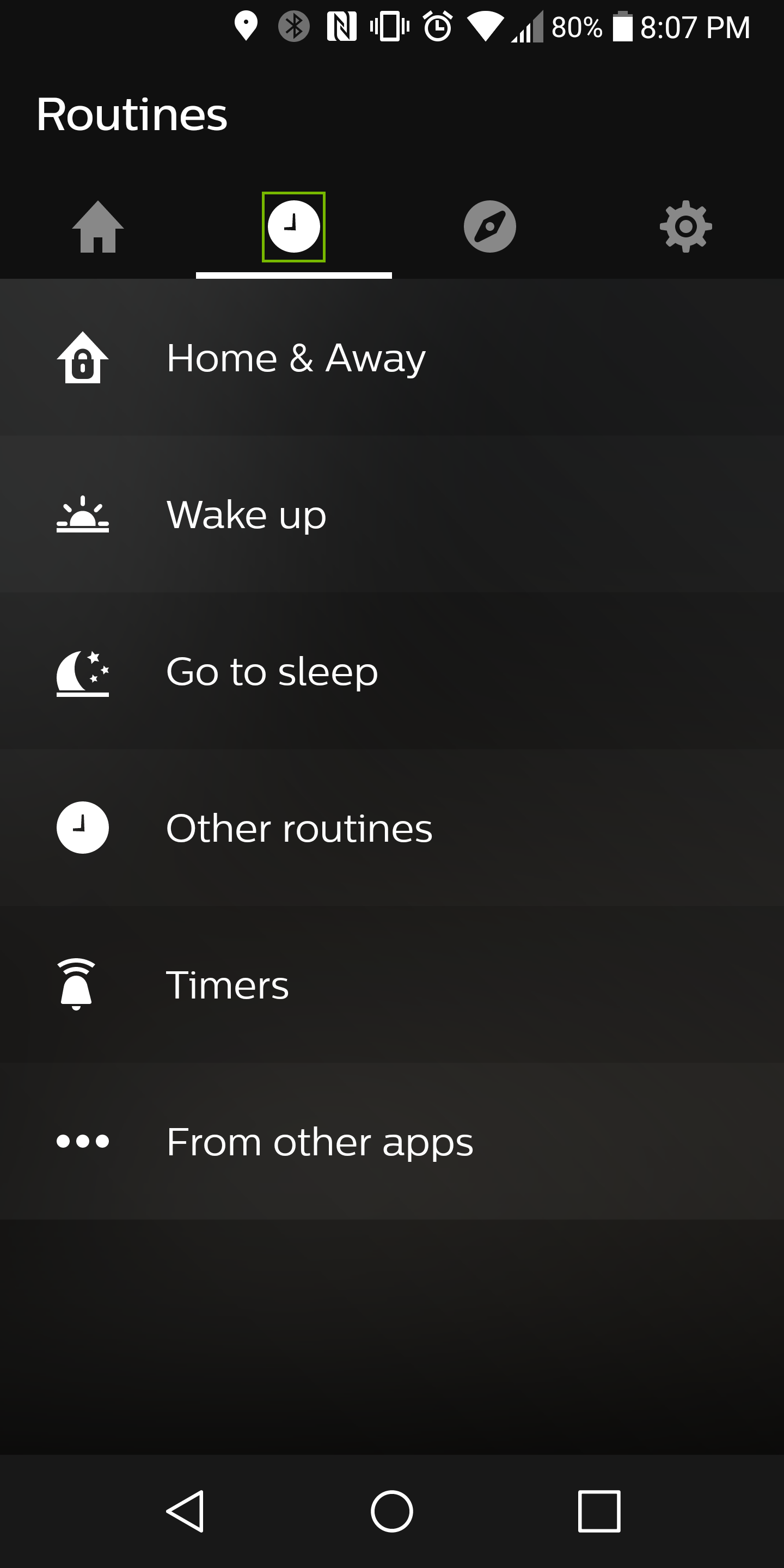 routines menu