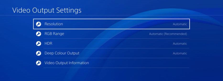 Video output settings. Screenshot.