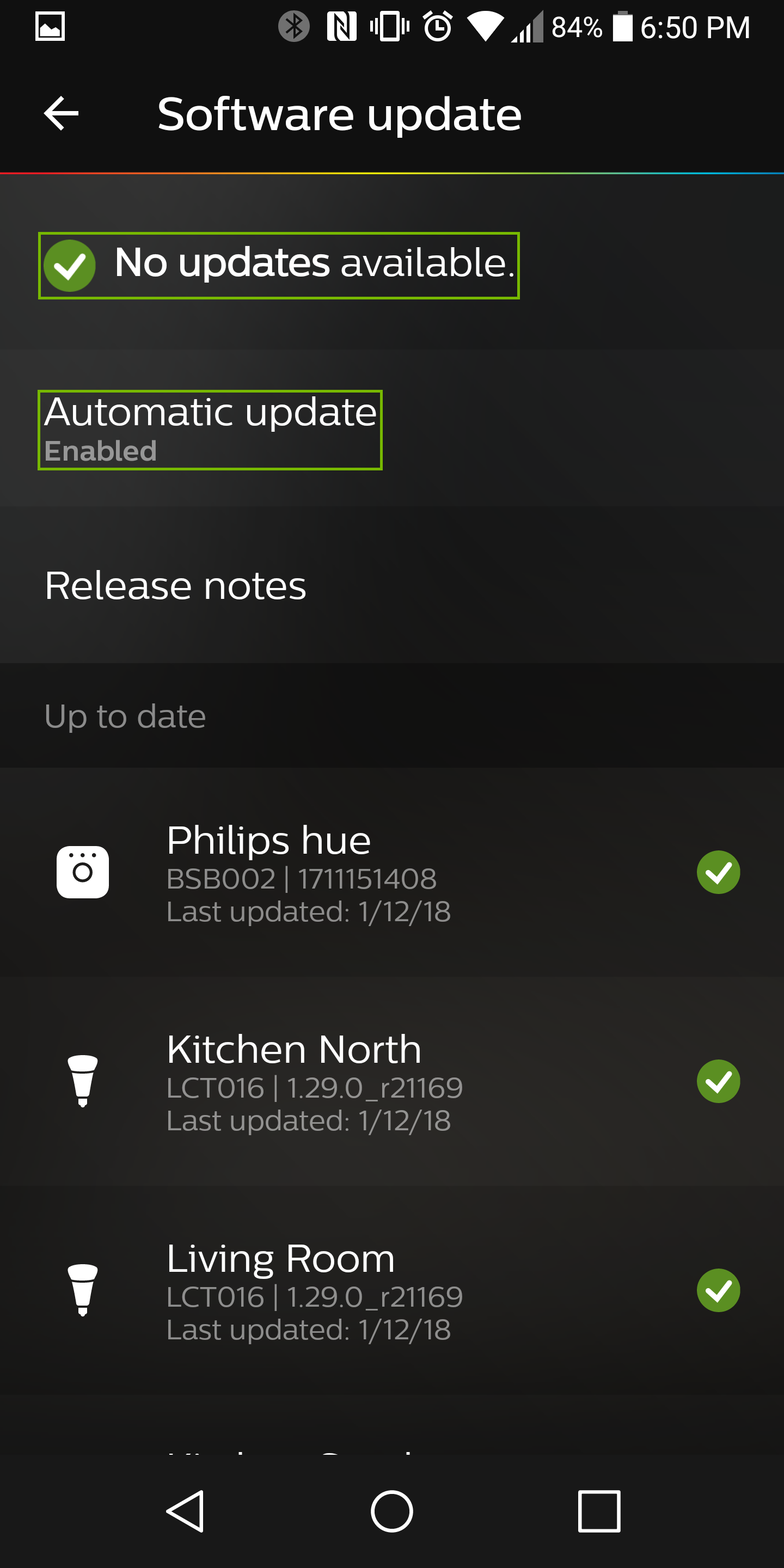 software update screen with no updates available
