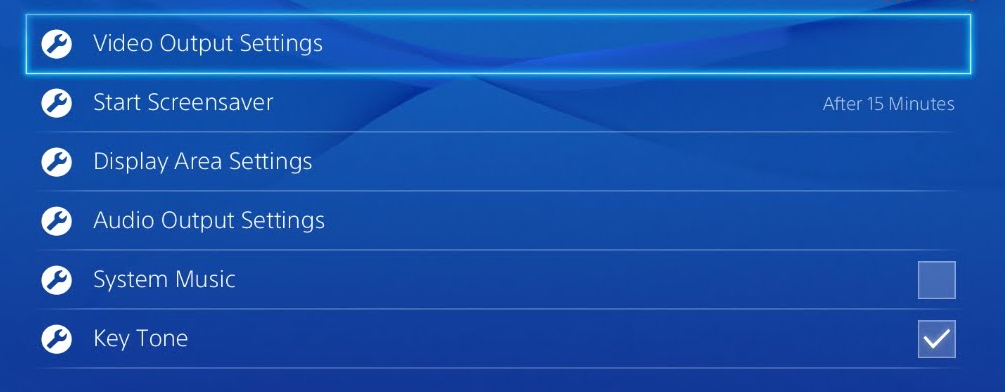 PS4 sound and screen settings page showing video output settings highlighted