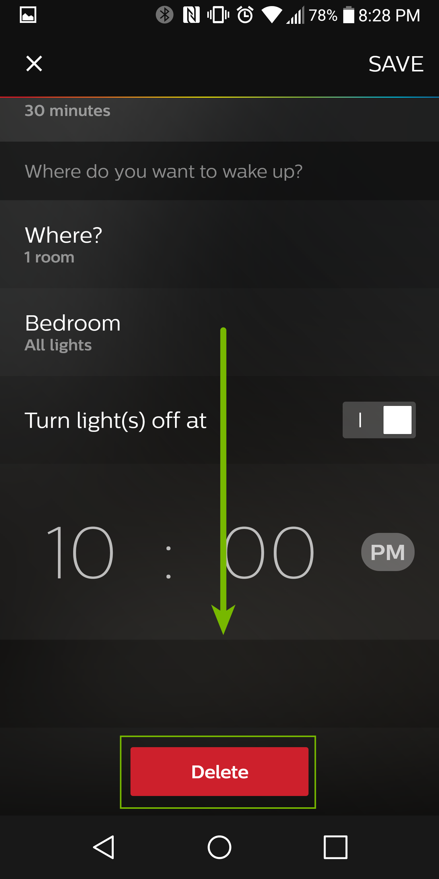 routine delete button highlighted
