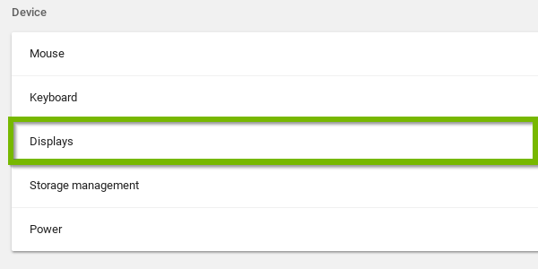 Settings with Displays selected. Screenshot.
