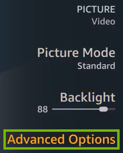 Picture menu with Advanced Options highlighted.