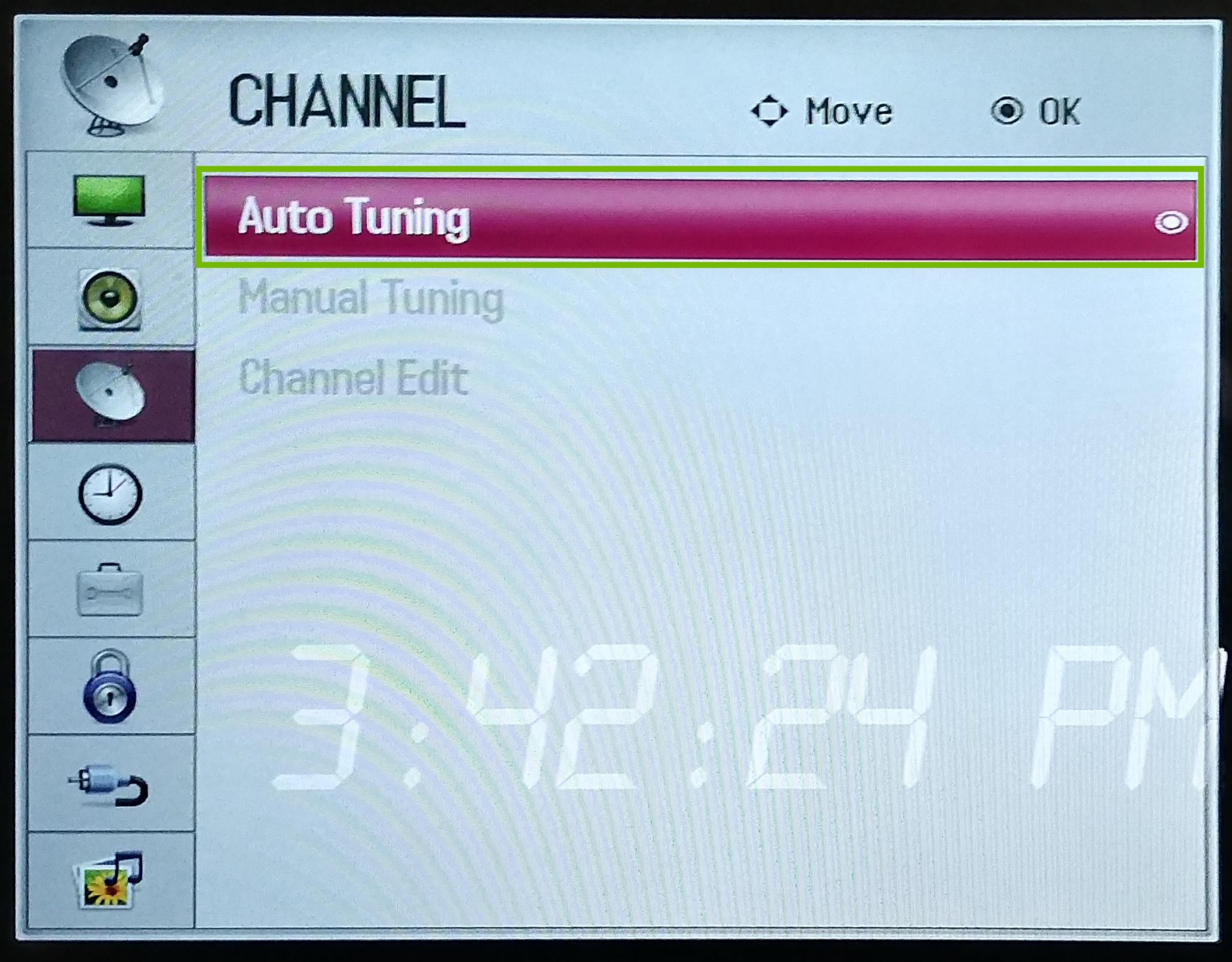 Channel settings with Auto Tuning highlighted.
