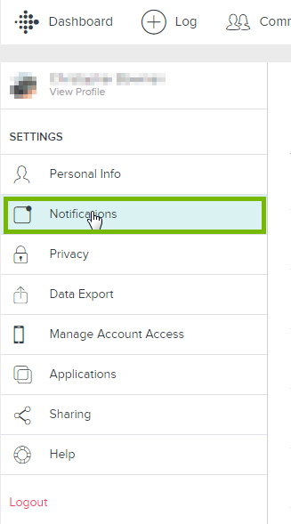 Settings menu with Notifications highlighted. Screenshot