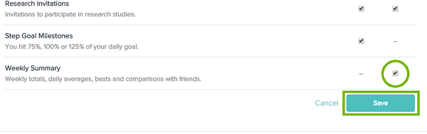 Weekly Summary Checkbox with Save highlighted. Screenshot
