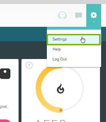 Gear menu with Settings highlighted. Screenshot