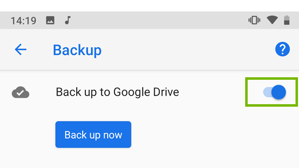 Google Drive backup toggled to on