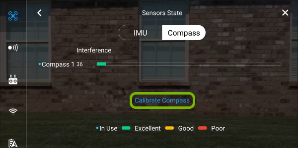 Calibrate Compass option highlighted in DJI GO 4 app settings.
