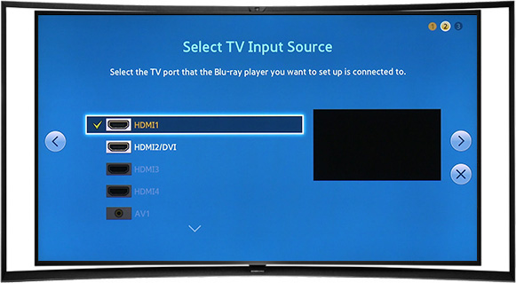 Television being set to a specific input source. Illustration.