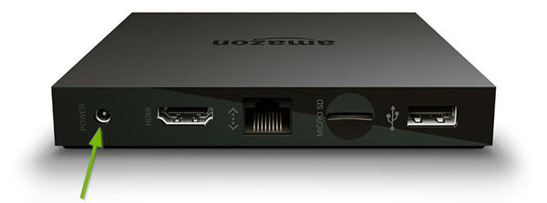 Amazon Fire TV with power port highlighted.