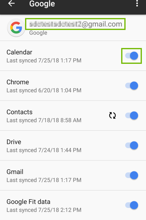 Google account services with email address and slider highlighted.