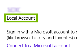 Local Account highlighted under Your info in Windows 8 account settings.