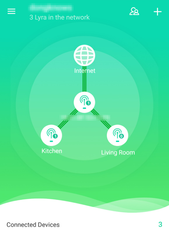 Network status showing on main screen of ASUS Lyra app.