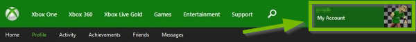 Gamericon highlighted and pointed out on Xbox online account page.