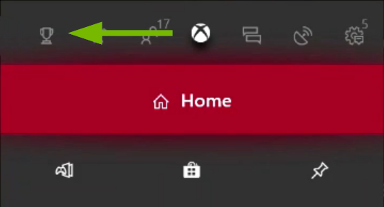 Achievements tab pointed out in Xbox One menu.