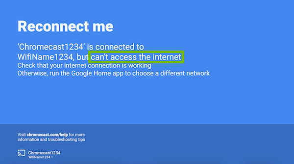 Reconnect me error with can't access the internet highlighted.