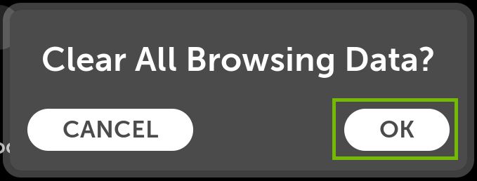 Clear all browsing data dialog with OK highlighted.