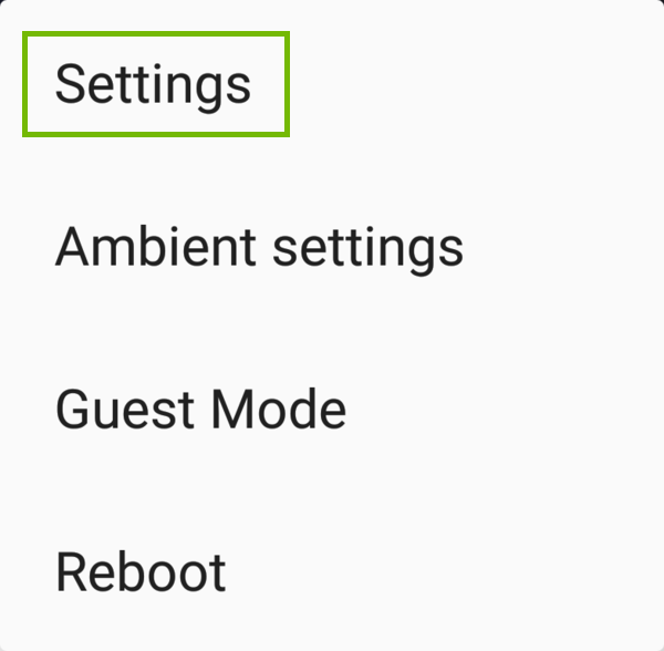 Device menu with Settings highlighted.