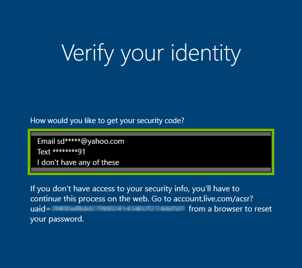 Identity verification options highlighted on Windows 10 Sign-in screen.