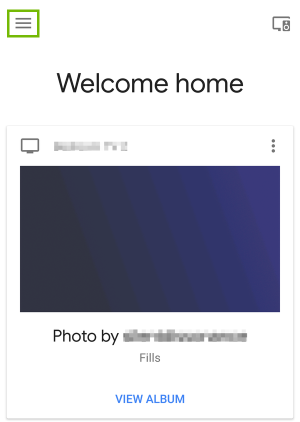 Google Home with menu highlighted.