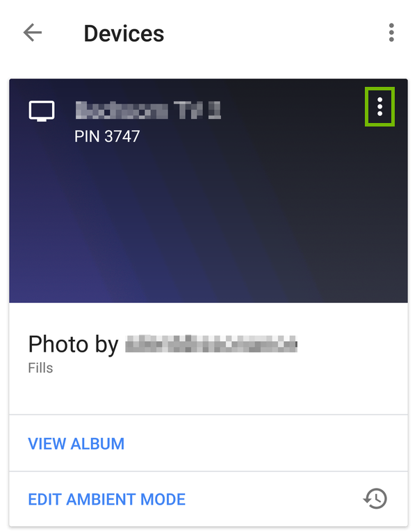 Devices list with device menu highlighted.