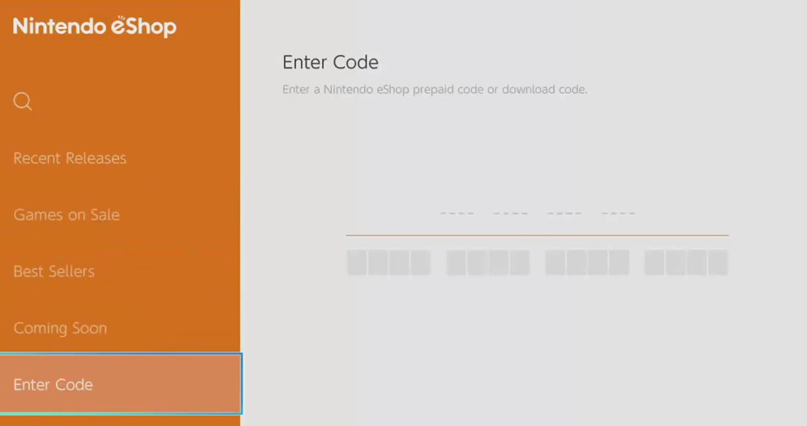 Code Redemption Screen