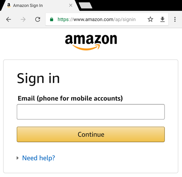 Login entry screen on Amazon page.