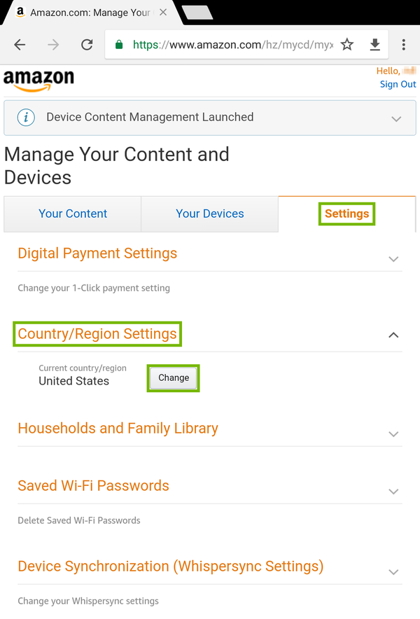 Steps highlighted to change location settings.